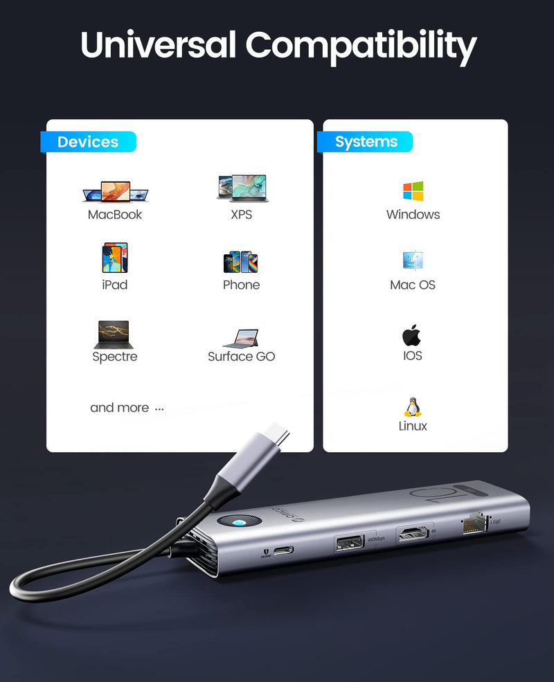  [AUSTRALIA] - 10Gbps USB C Hub,ORICO 11-in-1 USB-C Laptop Docking Station to 4K@60Hz HDMI,2×USB 3.2 10G,USB-C 10G,2×USB 2.0,100W PD,SD/TF,Gigabit Ethernet, Audio for Dell/Surface/HP/Lenovo Laptops