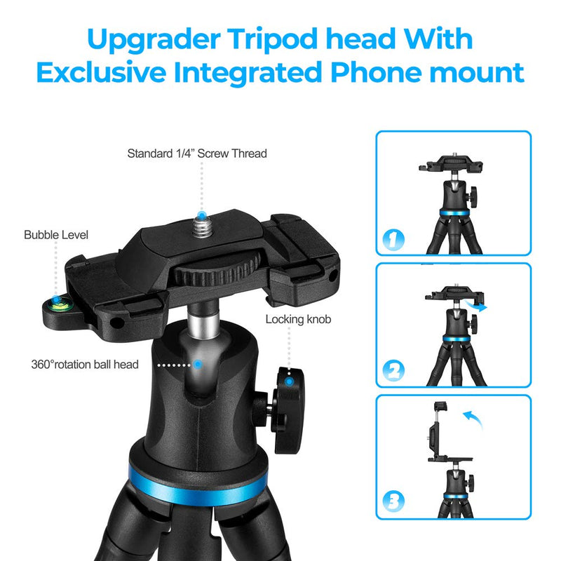  [AUSTRALIA] - UBeesize 12’’ Flexible Cell Phone Tripod Stand Holder with Wireless Remote Shutter & Universal Phone Mount, Compatible with Smartphone/DSLR/GoPro Cameras Black
