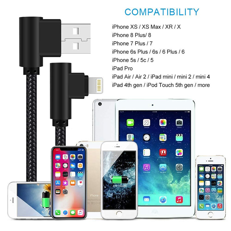  [AUSTRALIA] - Osecet iPhone Charger 3ft MFi Certified 3 Pack 90 Degree Nylon Braided Lightning Cable Right Angle iPhone Charging Cord for iPhone 13 12 11 Pro X XS XR 8 Plus 7 6 5 and More (Black, 3 FT) Black