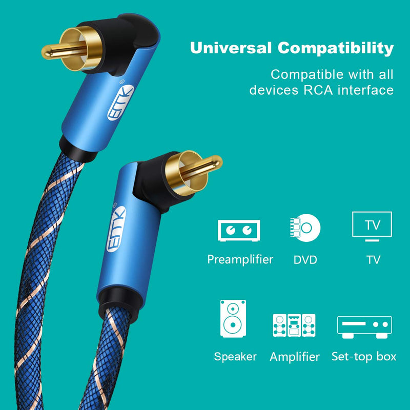 Double 90 Degree Subwoofer Cable RCA to RCA Audio Cable 24K Gold-Plated Nylon Braided Double Shielded Digital Analogue Supports Amplifiers,Home Theater,Hi-Fi Systems,Subwoofer (10ft) 10ft - LeoForward Australia
