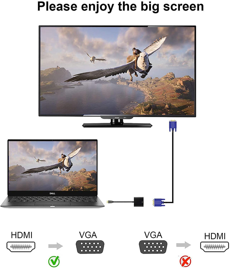  [AUSTRALIA] - HDMI to VGA, High-Speed 1080P Active HDTV HDMI to VGA Adapter Converter Male to Female with Audio and Micro USB Charging