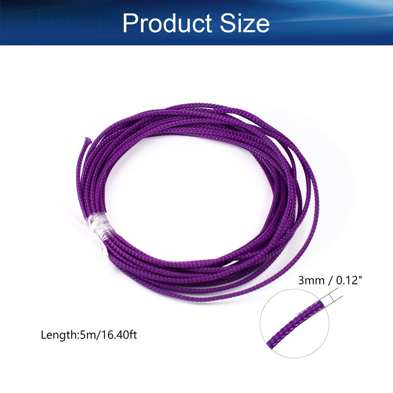  [AUSTRALIA] - Bettomshin 1Pcs Length 16.4Ft Expandable Braid Sleeving, Width 3mm Protector Wire Flexible Cable Mesh Sleeve for Television Audio Computer Purple