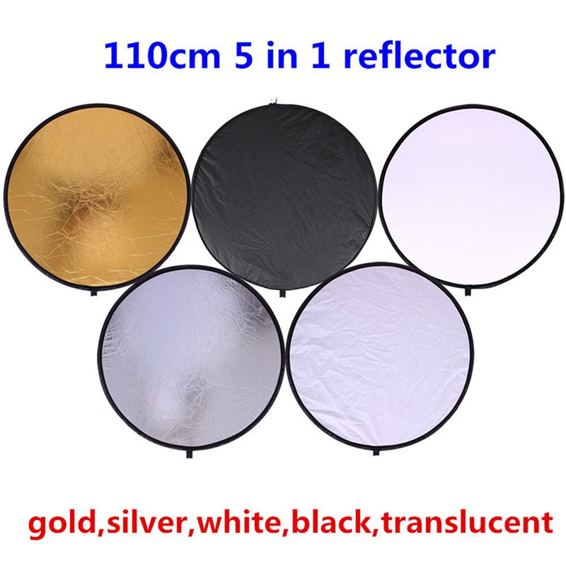  [AUSTRALIA] - 43"/110cm 5-in-1 Light Reflector for Photography Collapsible Multi-Disc Round with Bag - Translucent, Gold, Silver, Black and White 43inch 5in1