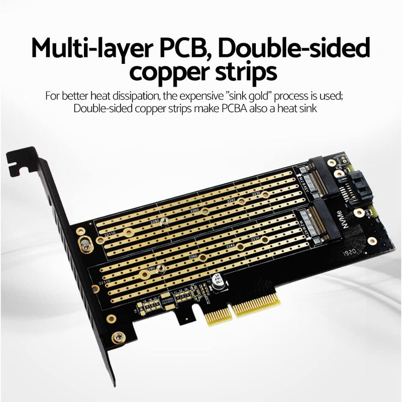  [AUSTRALIA] - PCIE to M.2 SATA NVME Dual Disk Expansion Card , PCI Express to SATA NVMe Expansion Two Discs Card Without Delay Support M.2 SATA and M.2 NVME SSD with LED Work Indicator