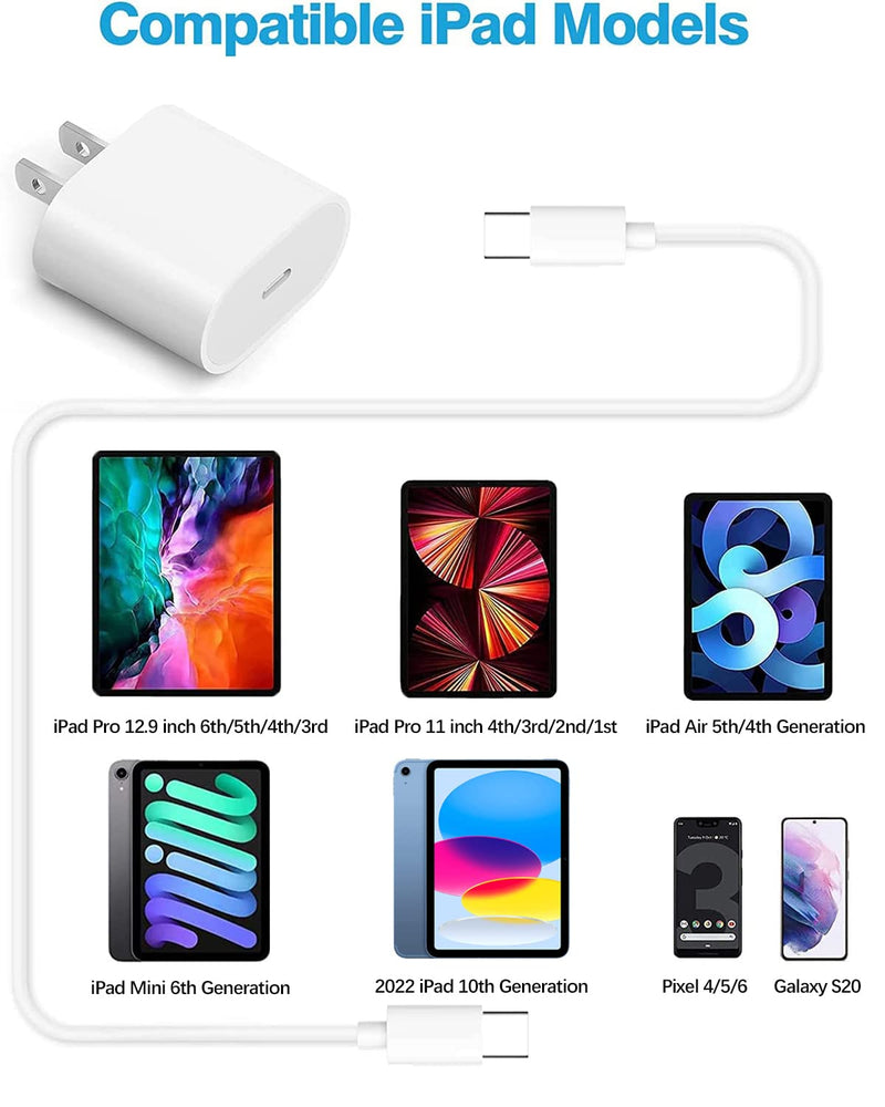  [AUSTRALIA] - iPad Pro Charger [Apple Mfi Certified] 20W USB C Charger with 10ft USB C to C Charging Cable for iPad Pro 12.9, iPad Pro 11 inch 2022/2021/2020/2018, iPad Air 5th/4th Generation, iPad 10, iPad Mini 6 White