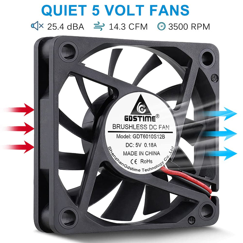  [AUSTRALIA] - GDSTIME 60mm Fan, 5Volt Fan, 60x60x10mm 0.18A Brushless DC Cooling Fan