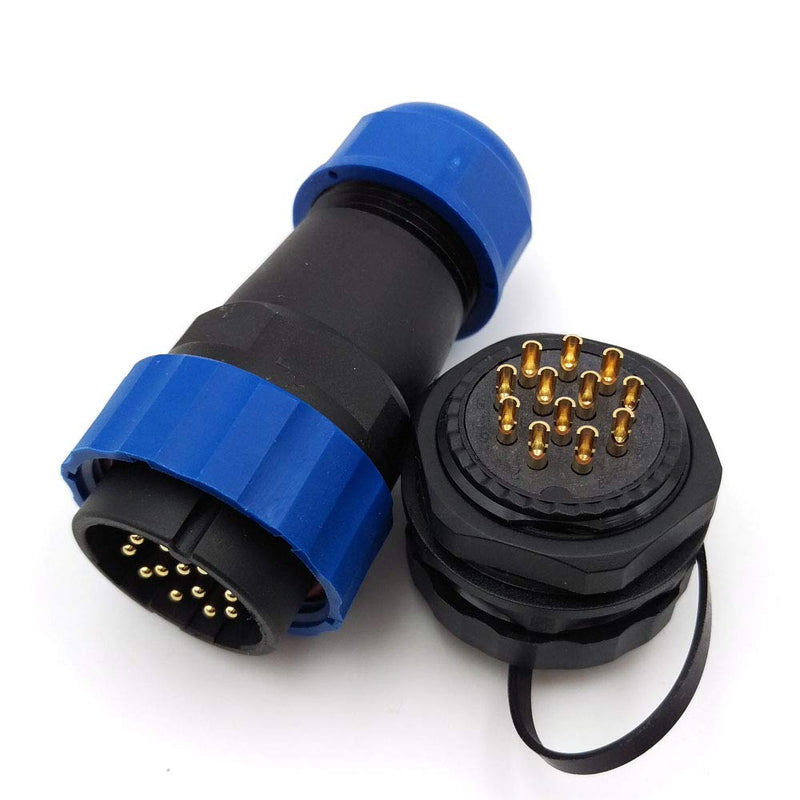  [AUSTRALIA] - SZJELEN SD28 28MM Panel Mount Connector 12Pin,Male Plug to Female Socket,Waterproof Cable Gland Cap IP68 (12-Pin, Panel Mount-Plug(Male)&Socket(Female)) 12-Pin Panel Mount-Plug(male)&Socket(female)