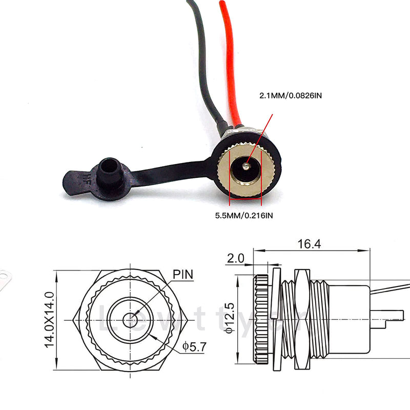  [AUSTRALIA] - 8Pack Female DC Threaded Barrel Jack Panel Adapter 5.5mm x 2.1mm Connector, 18AWG Wire DC Power Jack Panel Mount Socket 2 Pin Solder Type with Dustproof Plug,for MP3 Phone Audio Video CCTV,lkelyonewy