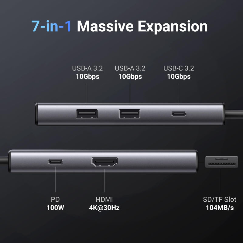  [AUSTRALIA] - UGREEN Revodok Pro 7 in 1 USB-C Hub with 10Gbps USB-C & 2 USB-A Data Ports 4K HDMI, 100W Power Delivery, SD/TF Card Reader for MacBook Pro/Air, iPad Pro, Surface, XPS, Thinkpad and More.