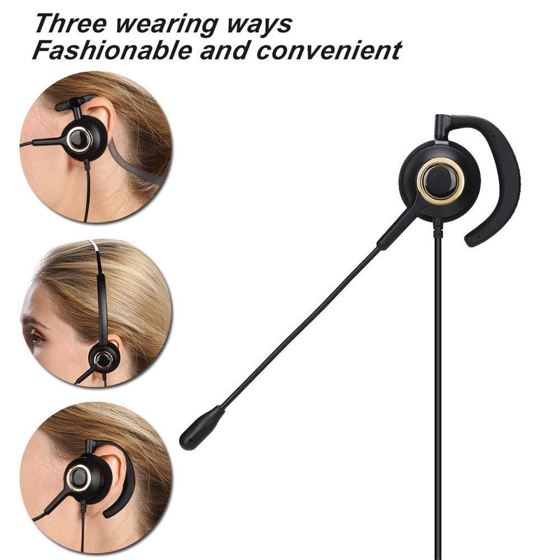  [AUSTRALIA] - Eboxer Headset with Mic Noise Cancelling, 3.5mm Single Plug, Support Rear Mounted, Ear Hook and Head Mounted, Computer Headset for Business Skype UC Webinar Call Center Office - Mono Headphone