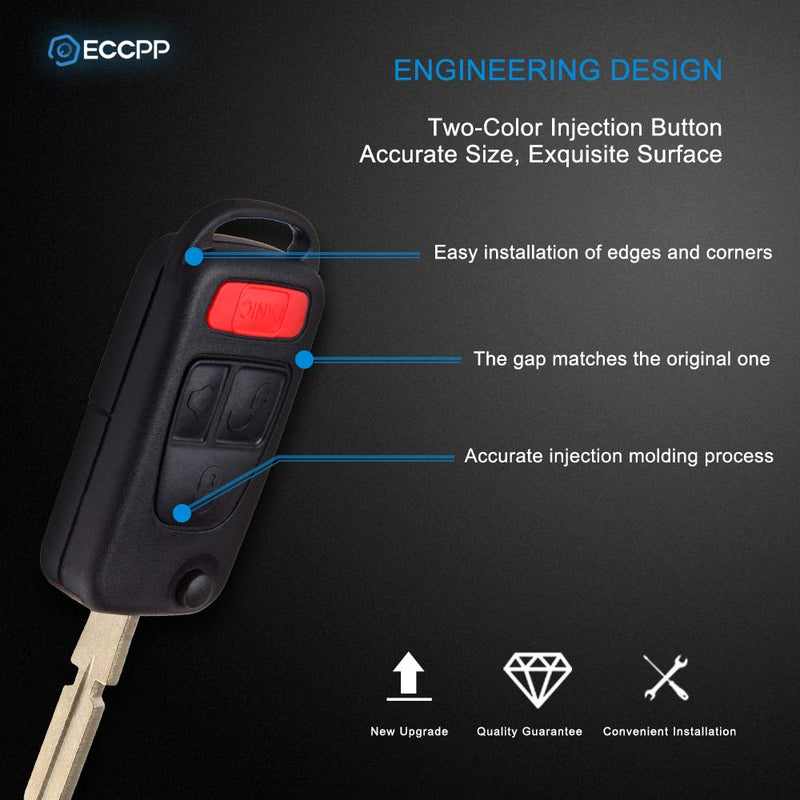  [AUSTRALIA] - ECCPP Key Fob Shell CASE Replacement for 1PC 4 Buttons Replacement Uncut Keyless Entry Remote Control Car for Mercedes-Benz AMG/ S500/ SL500/ SLK230/ SLK32/ AMG/ SL600/ ML430 94-2005 (NCZMB1K)