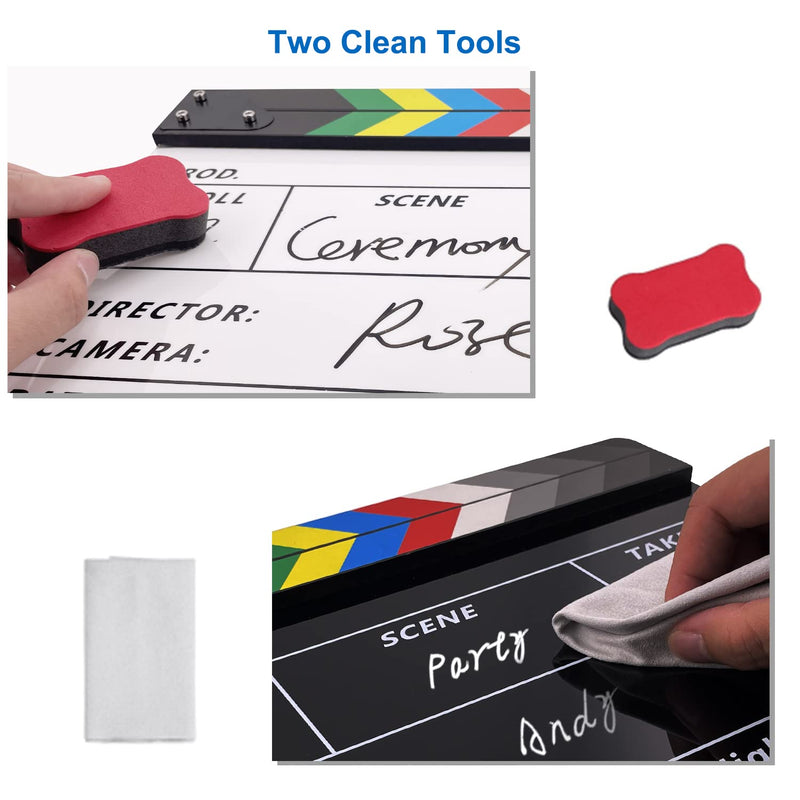  [AUSTRALIA] - ANTEEKE Movie Clapper Board Acrylic Film Clapboard Film Movie Cut Action Board Set with Colorful Clapper Bar- 10x12inch for Clapboard Decoration and Film Props Black
