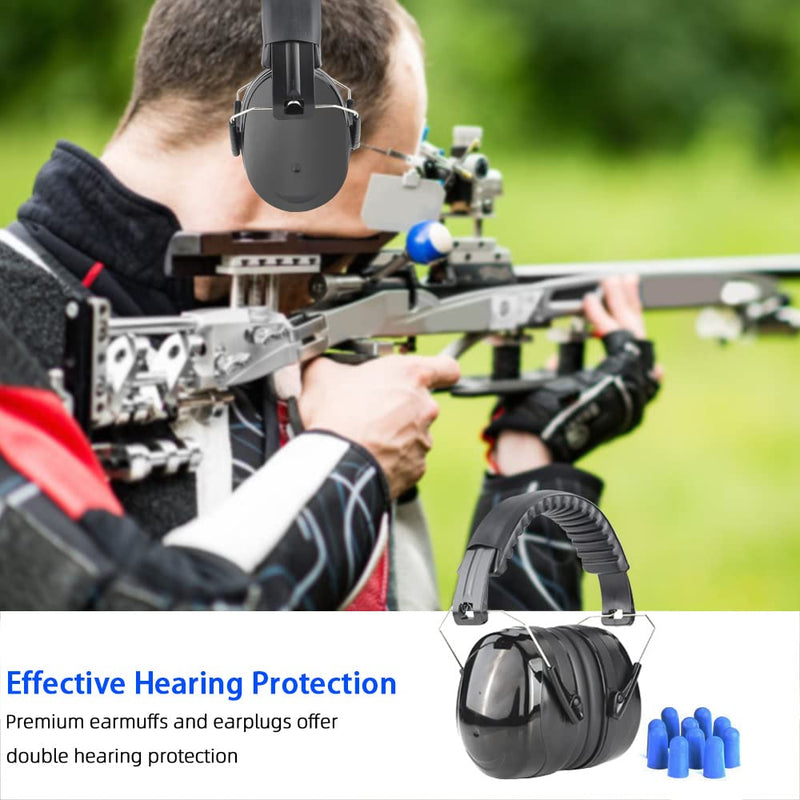  [AUSTRALIA] - Shooting range ear protection including shooting ear protection earmuffs, safety glasses, earplugs, gun glasses, storage case Black-blue