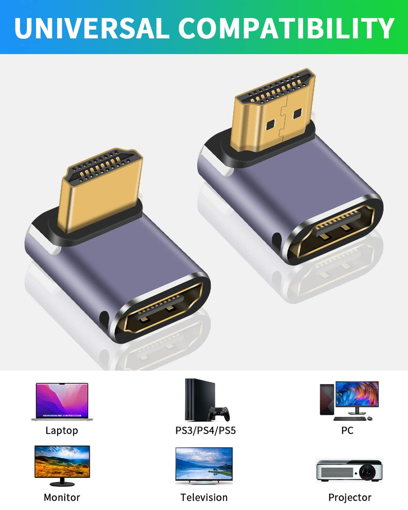  [AUSTRALIA] - Duttek 8K HDMI 90 Degree Adapter (2 Pack), Up&Down Angle HDMI Adapter, 48Gbps HDMI Male to Female Adapter Extender Connector with LED Working Indicator for Laptop,DVD,TV, Monitors Up and Down Angle