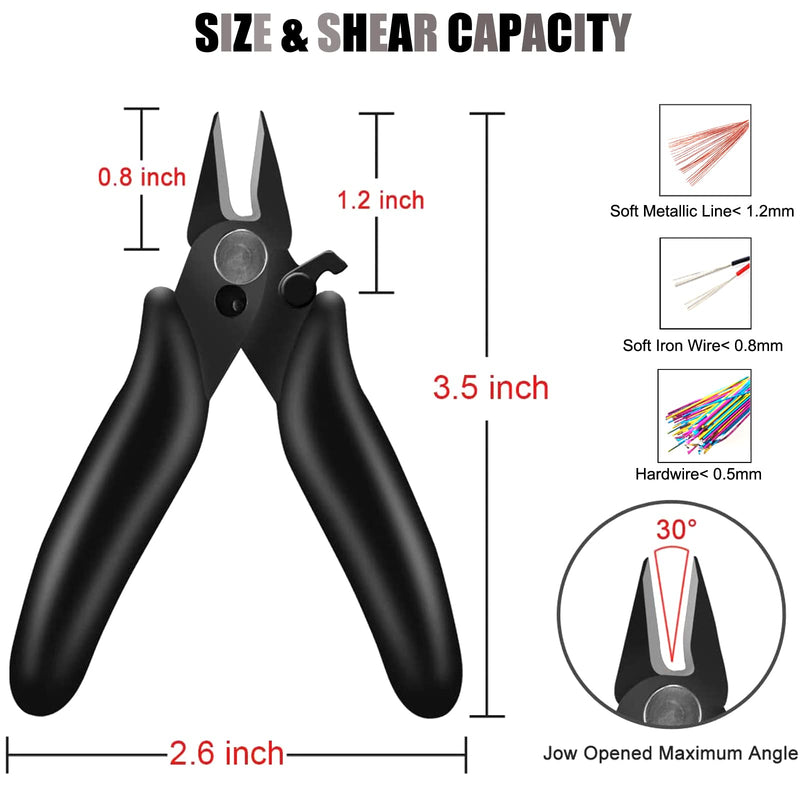  [AUSTRALIA] - BOENFU 3.5 Inch Micro Cutter with Lock Jewelry Small Snips Soft Wire Cutter Mini Flush Cutting Pliers Diagonal Cutting Pliers Small Cutting Side Snips Pliers Multi-function Manual Tool 3.5 inches Black