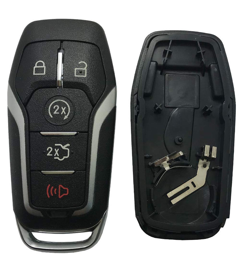  [AUSTRALIA] - 5 Buttons Replacement Keyless Entry Remote Smart Key Fob Case Fit for Ford Explorer Mustang F150 Edge Fusion Lincoln MKZ MKC 2013-2017 Key Fob Cover with Button Pad and Uncut Blade No Chip Black