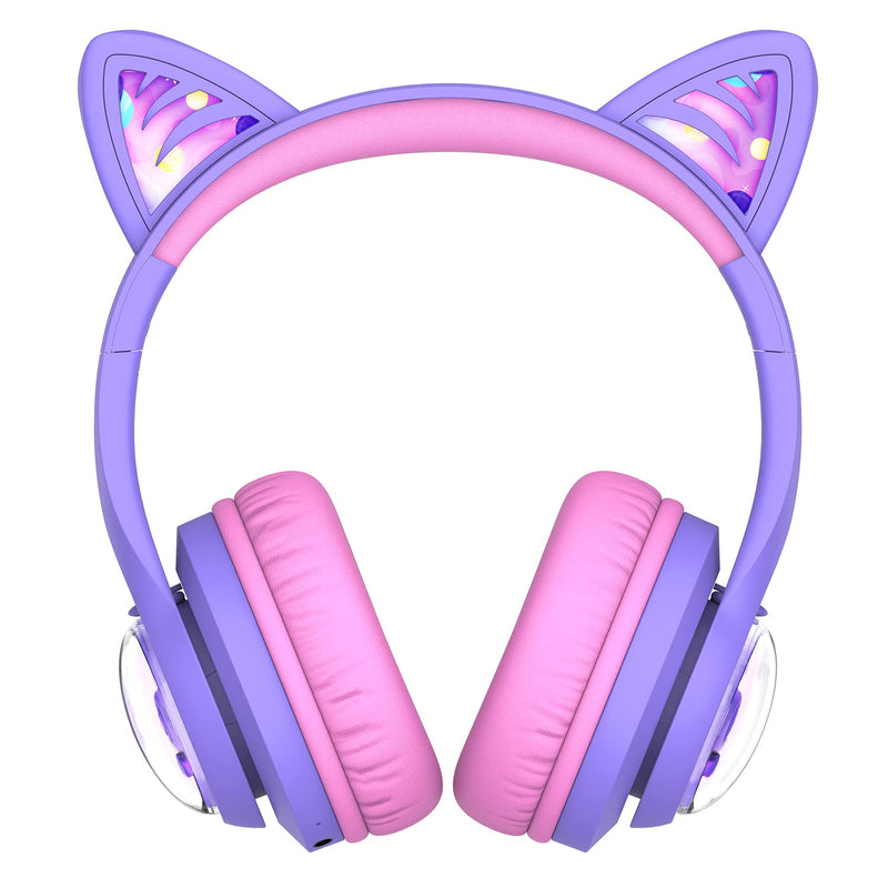  [AUSTRALIA] - Kids Bluetooth Headphones, iClever BTH19 Cat Ear Wireless Kids Headphones LED Lights Up, 74/85/94dBA Volume Limited, 45H Playtime, Kids Headphones with Mic for School/iPad/Tablets/Chromebook