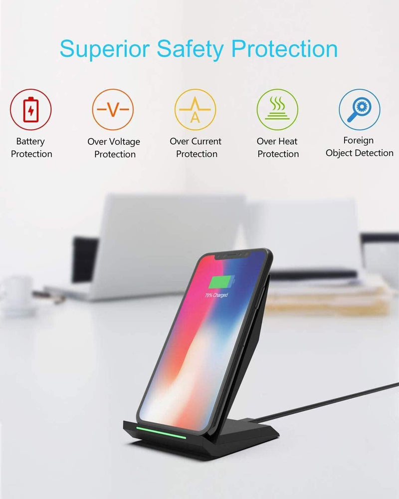  [AUSTRALIA] - Fast Wireless Charger, [2 Pack] NANAMI Qi Certified Wireless Charging Stand Compatible iPhone 13/12/SE 2020/11 Pro/XS Max/XR/X/8, Samsung Galaxy S21/S20/S10/S9/S7/Note 20/10/9/8 and Qi-Enabled Phone Black/Black