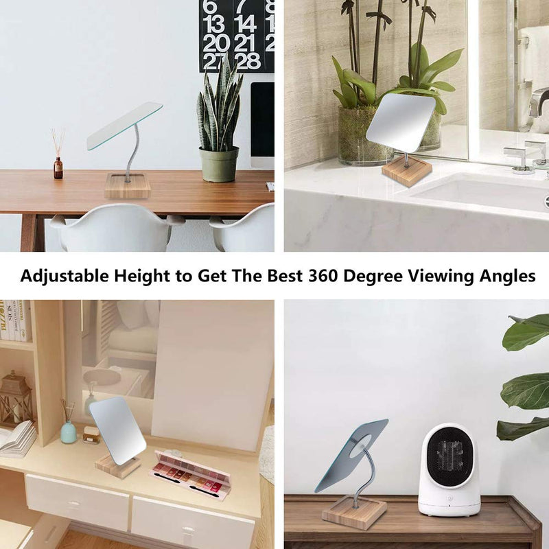  [AUSTRALIA] - YEAKE Flexible Gooseneck Bamboo Vanity Makeup Mirror,360°Rotation 8" Large Frameless Vanity Mirror Folding Portable Table Desk Mirror with Stand Bathroom Shaving Make Up Mirrors Rectangle Large (Pack of 1) Bamboo Flexible Makeup Mirror With Stand