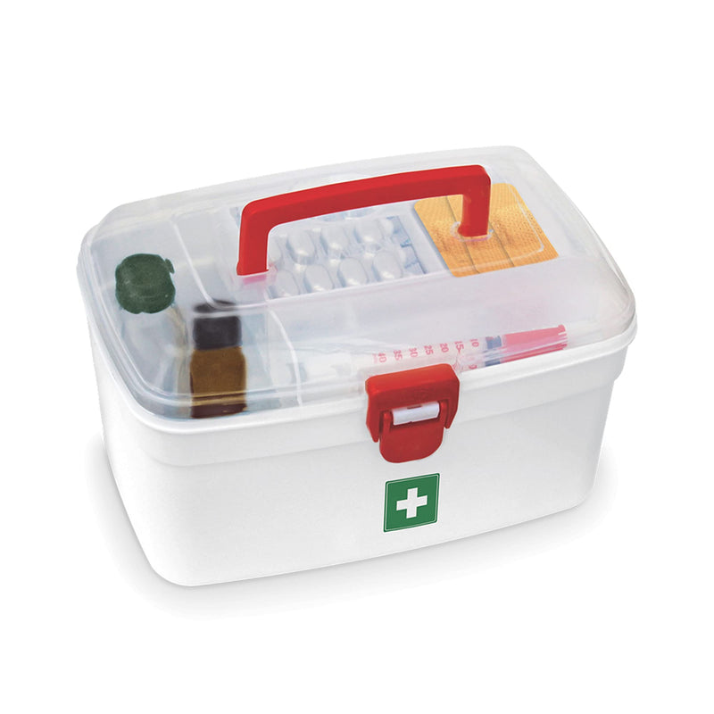  [AUSTRALIA] - Milton Medical Box, First Aid Box with Portable Handle, Family Emergency Kit, Detachable Tray, 2 Layer Storage, Multi-Purpose Box, Emergency Medical Transparent Lid Box, Easy Accessibility, White