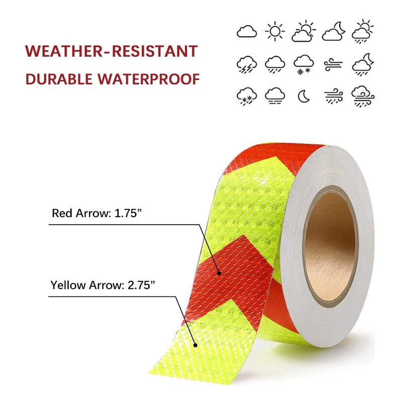  [AUSTRALIA] - 2in x 100 FT Reflective Tape of Red & Yellow Arrow Caution Waterproof High Visibility,Hazard Caution Warning Adhesive Tape Outdoor for Floor Marking, Trailers, Trucks, Cars，Boats 2in x 100 FT