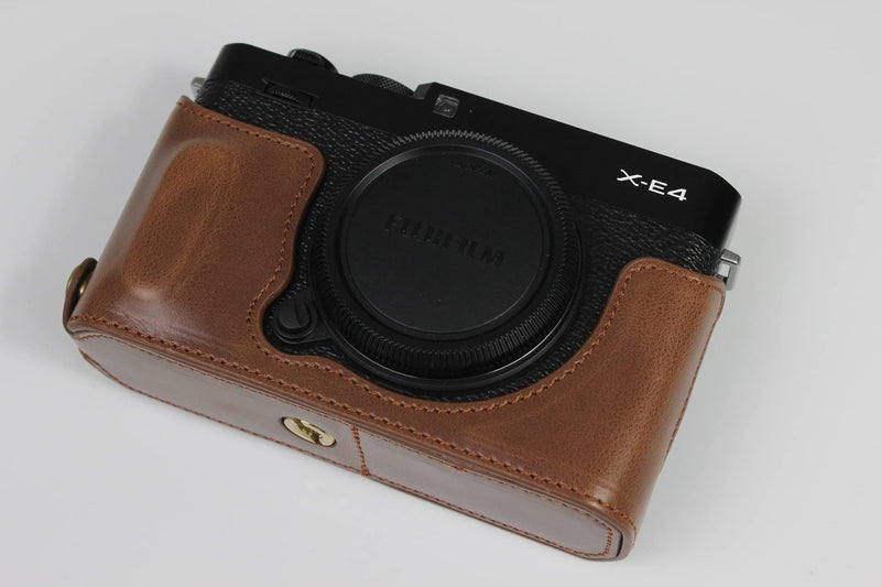  [AUSTRALIA] - Bottom Opening PU Leather Grip Camera Case Compatible with Fujifilm X-E4 XE4 with Tripod Design Dark Brown