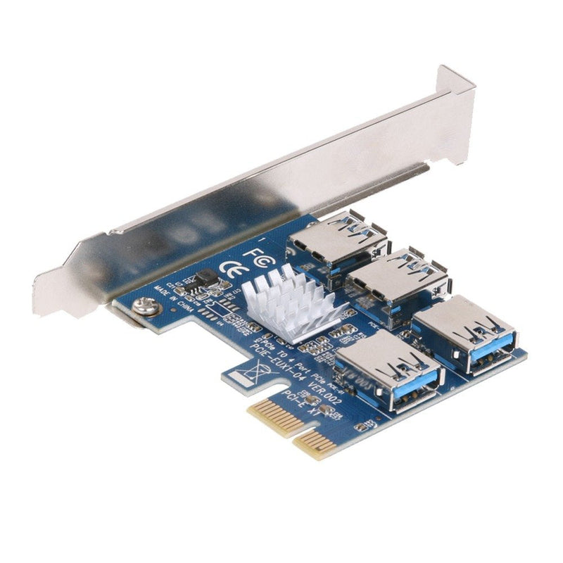  [AUSTRALIA] - XT-XINTE PCIe 1 to 4 PCI-Express 16X Slots Riser Card PCI-E 1X to External 4 PCI-e USB 3.0 Adapter Multiplier Card for Bitcoin Miner (Blue) Blue