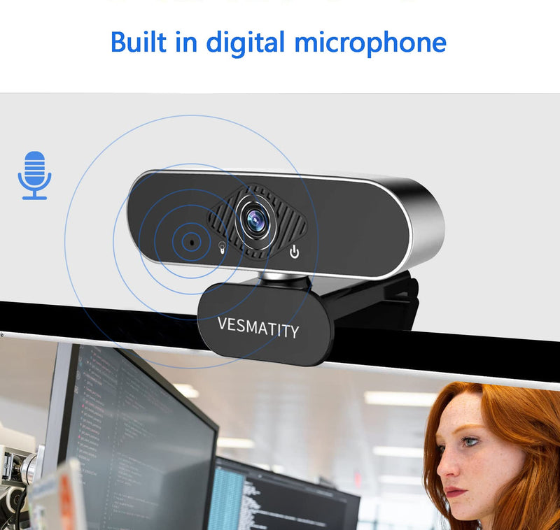  [AUSTRALIA] - Webcam with Microphone VESMATITY 1080P HD USB Computer Cameras with Microphone for Desktop Compatible Skype Zoom YouTube Windows/Mac OS for Live Streaming Recording Gaming