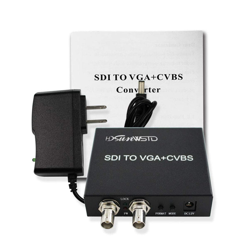  [AUSTRALIA] - SDI (SD-SDI/HD-SDI/3G-SDI) to VGA+CVBS/AV+SDI Converter Support 1080P for Monitor/Camera/Display with us Power Adapter