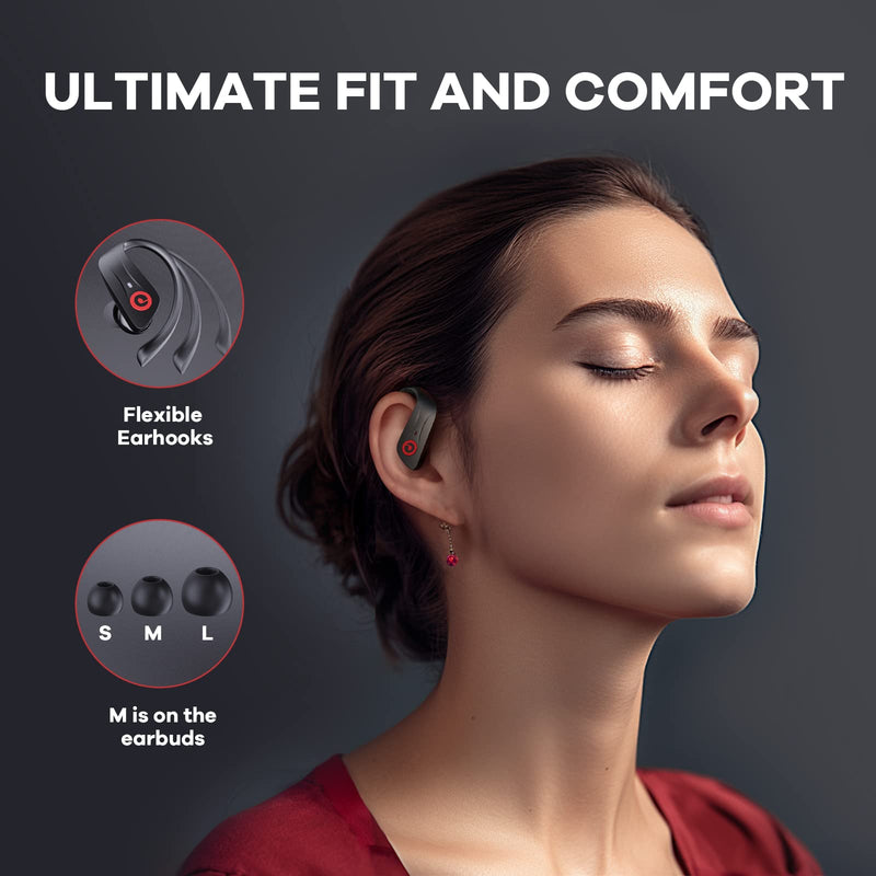  [AUSTRALIA] - Wireless Earbuds Bluetooth 5.3 Headphones LED Digital Display 60H Playtime Wireless Headphones with Wireless Charging Case Sports Headphones with Earhooks IPX7 Waterproof Ear Buds for Workout Running