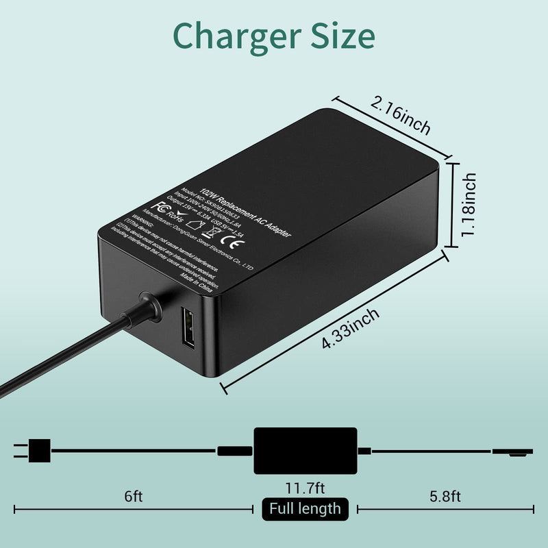  [AUSTRALIA] - 102W 15V 6.33A Surface Book Charger Compatible with Microsoft Surface Book 2/3 Surface Laptop 4/3/2/1 Surface Pro 3/4/5/6/7/8/X Microsoft Surface Power Supply DC Cable 6ft with USB Port 5V 1.5A