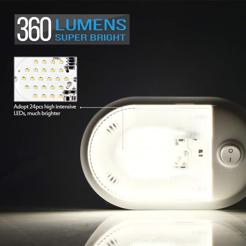  [AUSTRALIA] - MICTUNING LED RV Ceiling Dome Light with ON-Off Switch, 10-24V 360 Lumen Single Dome Interior Replacement Lighting for RVs, Trailers, Campers (Natural White 4000-4500K, 3-Pack)