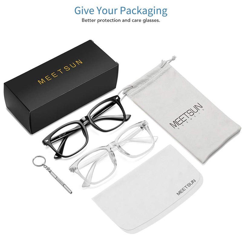  [AUSTRALIA] - MEETSUN Blue Light Blocking Glasses, Anti Eye Strain Headache (Sleep Better),Computer Glasses UV400 Transparent Lens Black + Clear Frame / Clear Lens 2 Pack 53 Millimeters