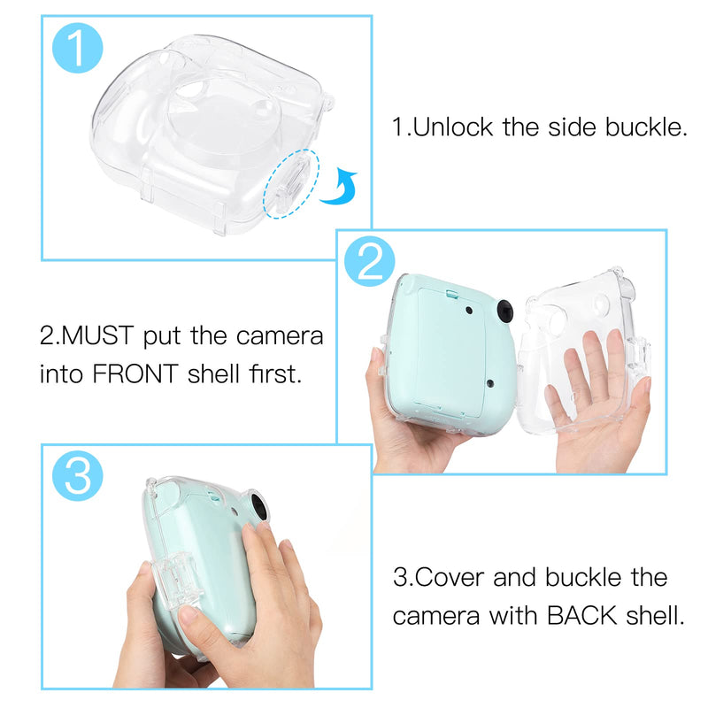  [AUSTRALIA] - Fintie Protective Clear Case for Fujifilm Instax Mini 7+ Instant Film Camera - Crystal Hard PVC Cover with Removable Rainbow Shoulder Strap, Clear