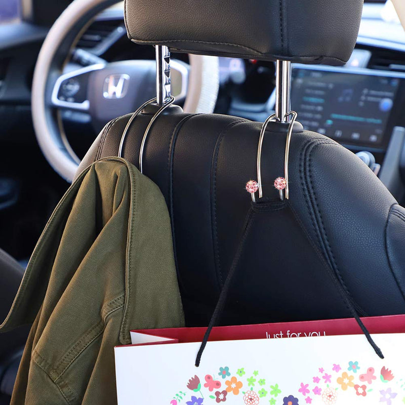  [AUSTRALIA] - SAVORI Auto Hooks Bling Car Hangers Organizer Seat Headrest Hooks Strong and Durable Backseat Hanger Storage Universal for SUV Truck Vehicle 2 Pack (Pink) Pink