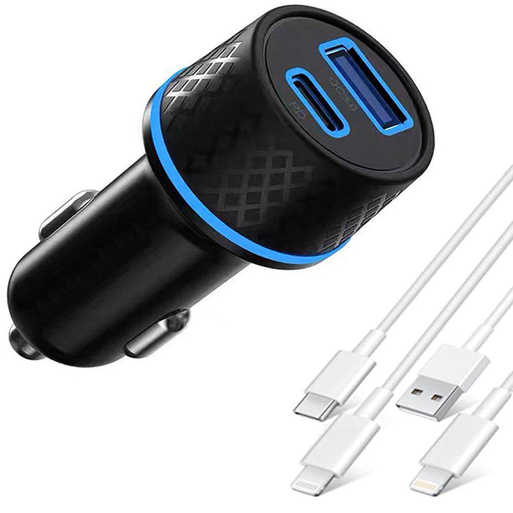  [AUSTRALIA] - Car Charger iPhone,Fast Cigarette Lighter USB Charger,18W Dual Pore Light Cell Phone Automobile Chargers,2Pack 3ft PD&QC 3.0 Car Charger Adapter for iPhone 12/12 Pro/11/iPad/AirPods//USB-C Port