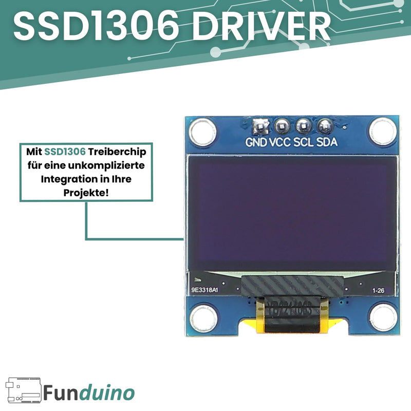  [AUSTRALIA] - Funduino 0.96 inch OLED display for Arduino and Raspberry Pi microcontrollers - SSD1306 driver chip, 128x64 resolution, I2C interface - 3 pieces