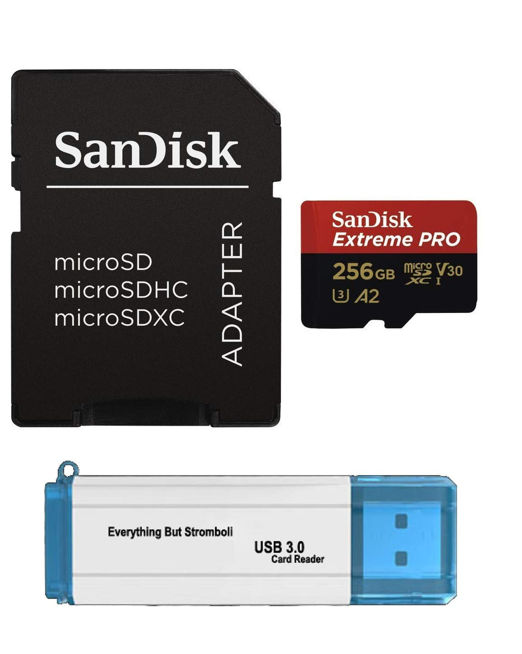  [AUSTRALIA] - SanDisk 256GB Micro SDXC Extreme Pro Memory Card Works with Samsung Galaxy S9, S9+, S8, S8 Plus, S7, S7 Edge UHS-1 U3 A2 Bundle with (1) Everything But Stromboli 3.0 Micro/SD Card Reader