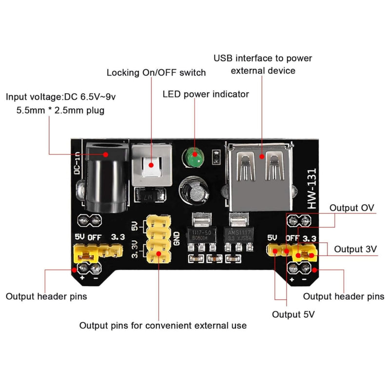  [AUSTRALIA] - Oiyagai 5pcs Breadboard Power Supply Module 3.3V/5V for Arduino Board Solderless Breadboard