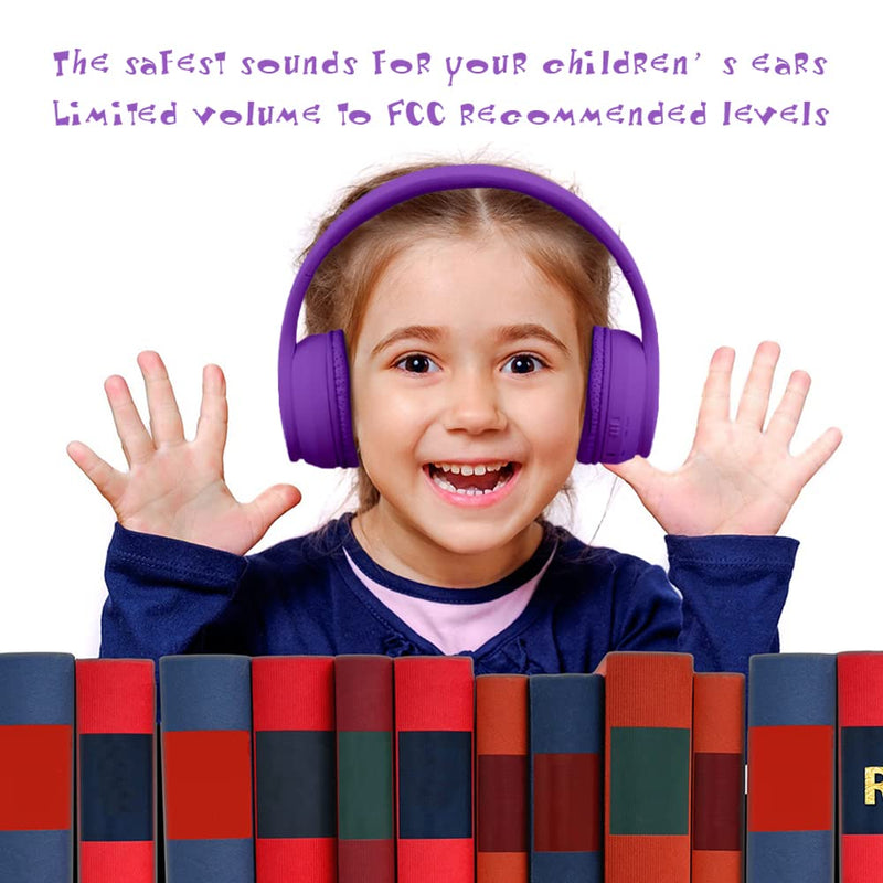  [AUSTRALIA] - Midola Headphones Bluetooth Wireless Kids Volume Limit 85dB /110dB Over Ear Foldable Noise Protection Headset AUX 3.5mm Cord Mic for Children Boy Girl Travel School Phone Pad Tablet PC Purple