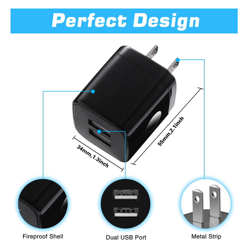  [AUSTRALIA] - X-EDITION USB Wall Charger, 4-Pack 2.1A Dual Port USB Cube Power Adapter Wall Charger Plug Charging Block Compatible with Phone Xs Max/Xs/XR/X/8/7/6S/6 Plus, Pad, Samsung, Android Phone (Black) Black