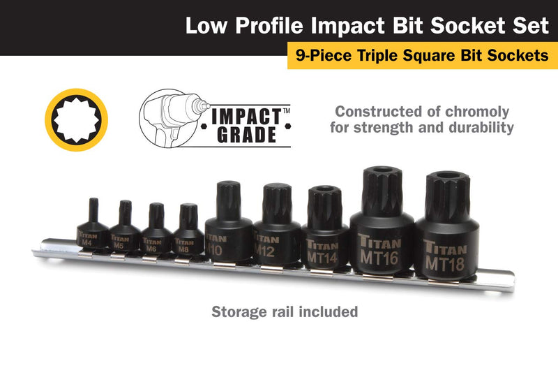 Titan 16138 9-Piece Low Profile Impact Triple Square Bit Socket Set - LeoForward Australia