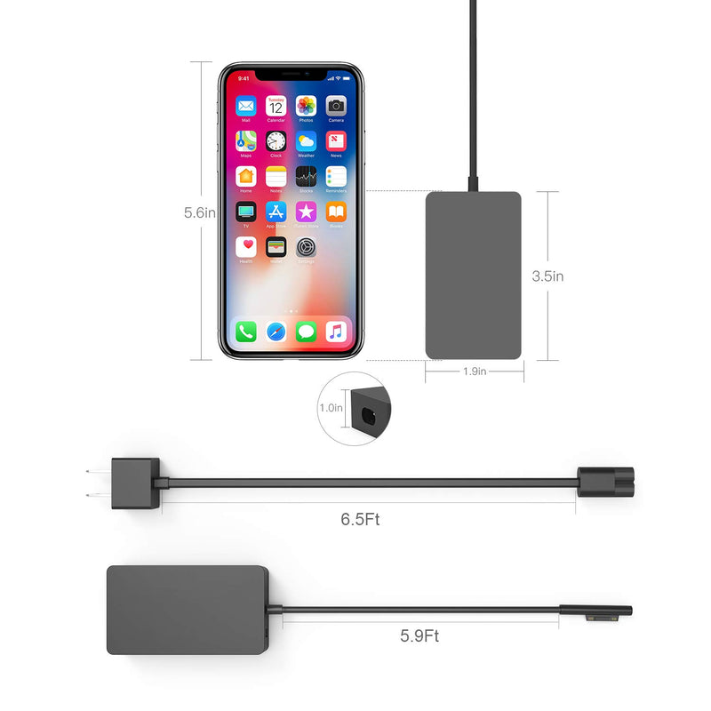  [AUSTRALIA] - Surface Book Charger, AYNEFF 15V 4A 65W Surface Pro 7 Power Supply Compatible with Microsoft Surface Book Surface Laptop Surface Pro 7 Pro 6 Pro 4 Pro X, Surface Go, 5.9ft DC Cable with USB 5V 1A