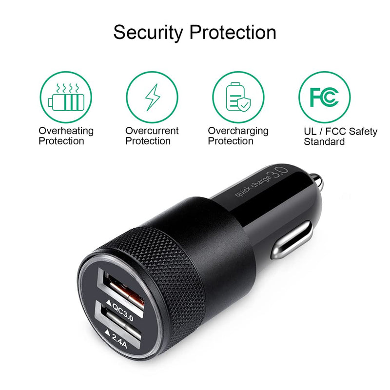  [AUSTRALIA] - Fast Car Charger, Quick Charging 5.4A/30W Phone USB Car Charger Adapter Rapid Plug 2 Port Cigarette Lighter Charger Flush Compatible Samsung, Tablet, iPhone, iPad, LG black