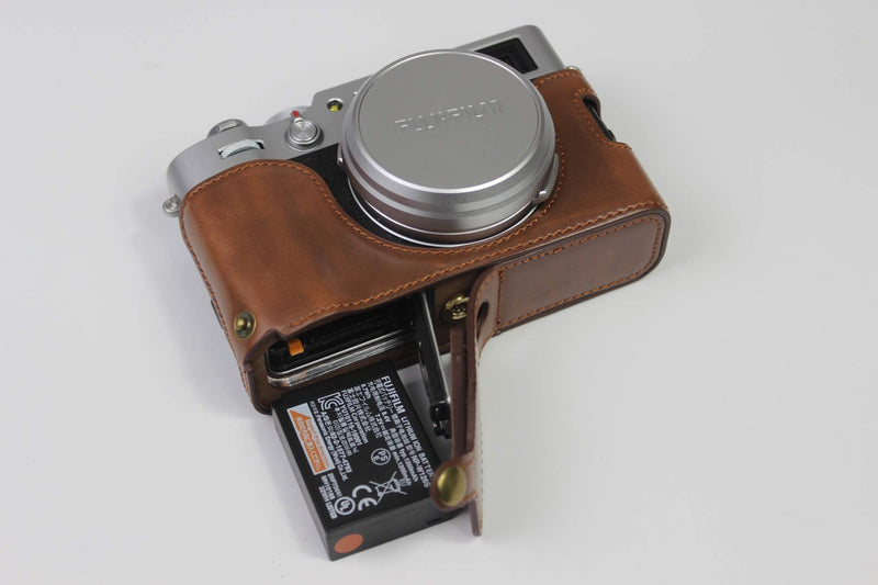  [AUSTRALIA] - X100V Case, BolinUS Handmade PU Leather Half Camera Case Bag Cover Bottom Opening Version for Fujifilm Fuji X100V with Hand Strap (Coffee) Coffee