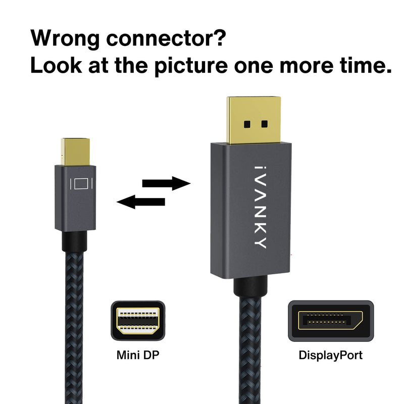  [AUSTRALIA] - IVANKY 4K Mini DisplayPort to DisplayPort Cable 6.6ft, 4K@60Hz, 2K@144Hz Mini DP to DP Cable, Aluminum Shell, Gold-Plated Braided, Thunderbolt to displayport for MacBook Air/Pro, Surface Pro and More 6.6 Feet Grey
