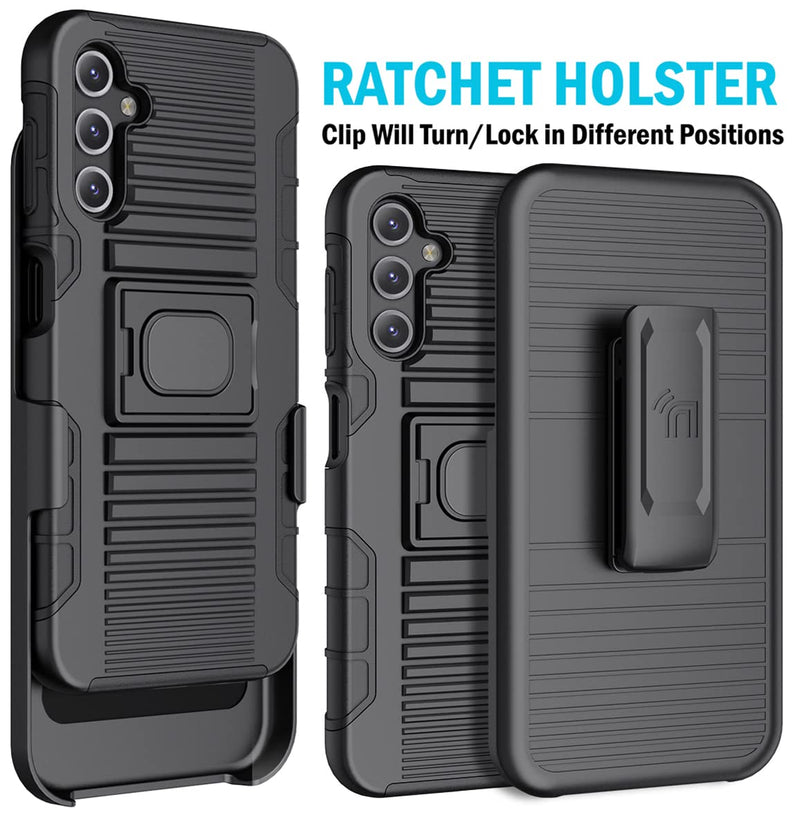  [AUSTRALIA] - Case with Clip for Galaxy A14 5G (2023), Nakedcellphone Rugged Ring Grip Cover with Stand and [Belt Hip Holster] for Samsung SM-A146 - Black