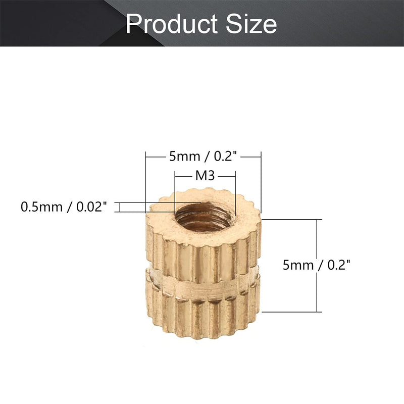  [AUSTRALIA] - MroMax M3 Knurled Insert Nuts, M3x5x5mm Female Thread Brass Knurled Threaded Insert Embedment Nuts Metric Pressed Fit into Holes for 3D Printing Injection Molding Gold 200Pcs