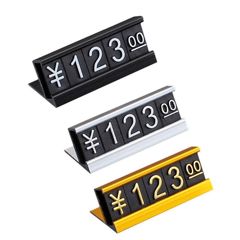  [AUSTRALIA] - 9 Sets Price Tag Adjustable Counter Stand Label Metal Sale Price Display Stand Sign Display Holder Stand Plastic L-Shape Table Card Holder Price Display Holder (Black, Gold and Silver) Black, Gold and Silver