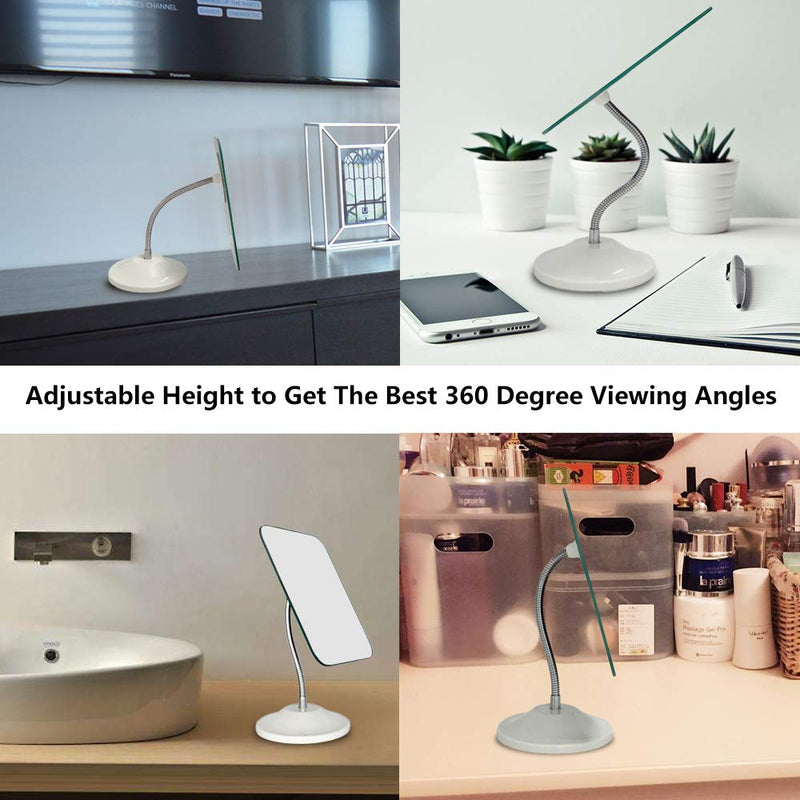  [AUSTRALIA] - YEAKE Adjustable Flexible Gooseneck Makeup Mirror,360°Rotation Folding Portable Desk Vanity Mirror with Stand Shower Shaving Cosmetic Mirror Square 6.5 Inch L x 5.3 Inch W(Medium) White(flexible Makeup Mirror With Stand)